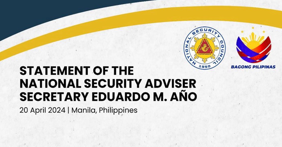 National Security Adviser Eduardo M. Año’s Statement on Maritime Developments