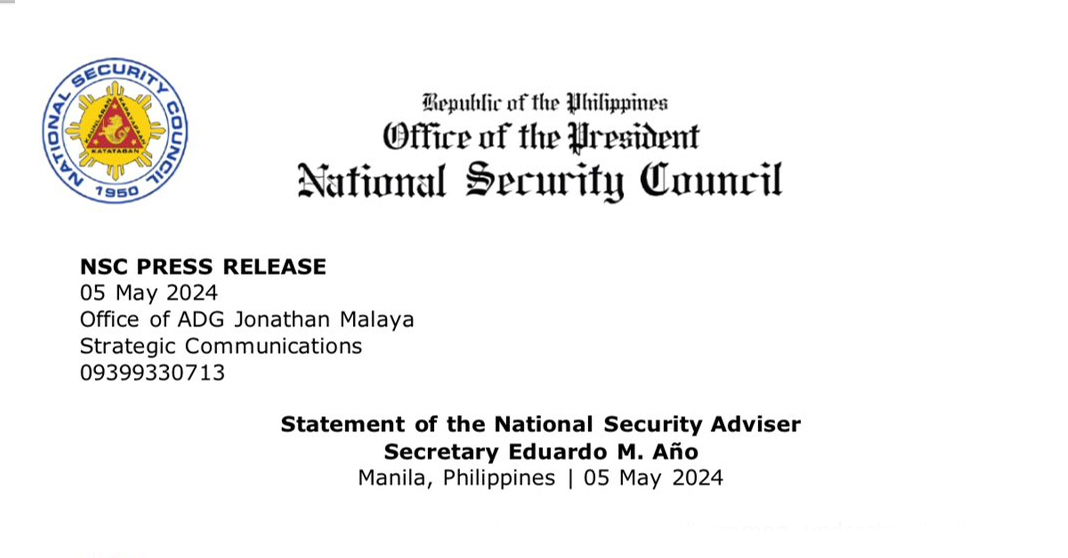 National Security Adviser Secretary Eduardo M. Año Rejects Chinese Embassy’s Claim of a “New Model” or “Common Understanding