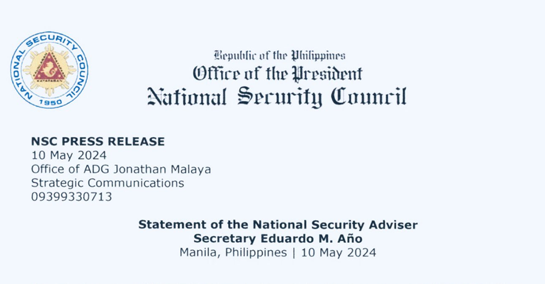 Statement of National Security Adviser Secretary Eduardo M. Año Manila, Philippines | 10 May 2024