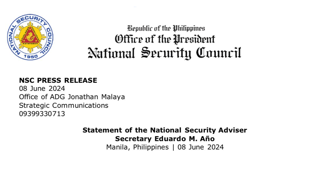NSC Press Release: Update on Philippine Maritime Security Operations