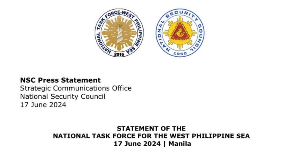 Statement Of The National Task Force For The West Philippine Sea 17 June 2024 | Manila