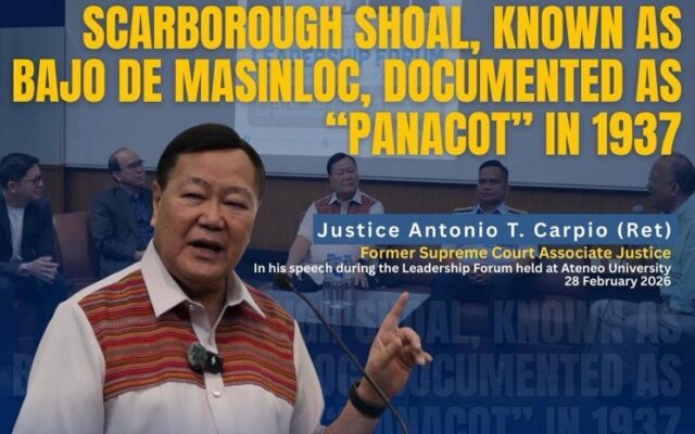 Scarborough Shoal, Known as Bajo de Masinloc, Documented as Panacot in 1937