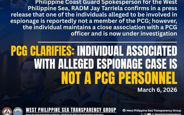 PCG Clarifies: Individual Linked to Alleged Espionage Case Is Not PCG Personnel