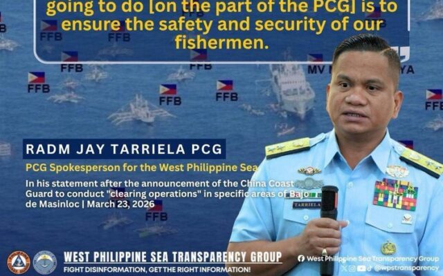 PCG: China’s “Clearing Ops” Meant to Threaten Filipino Fishermen in the West Philippine Sea