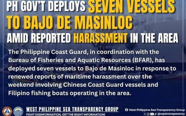 PH Gov’t Deploys Seven Vessels to Bajo de Masinloc Amid Reported Harassment in the Area