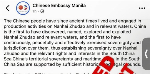 The Chinese Embassy’s latest statement recycles the same tired, legally bankrupt narrative that has already been thoroughly examined—and rejected—by the 2016 Arbitral Award under UNCLOS, a ruling that is final and binding.