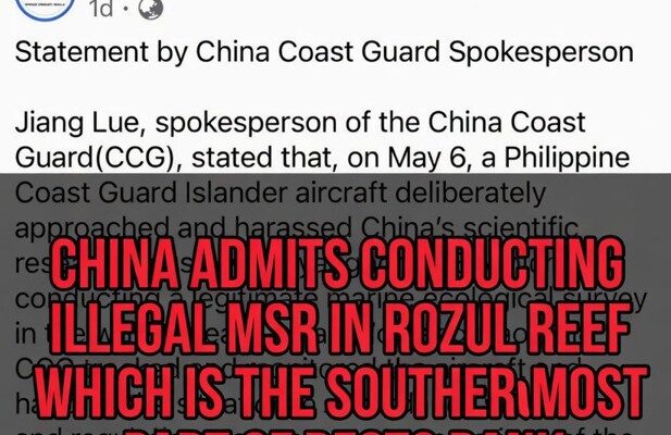 The Chinese Embassy in Manila has once again inadvertently admitted what we have long asserted: that China is conducting illegal Marine Scientific Research (MSR) inside the Philippines’ Exclusive Economic Zone.