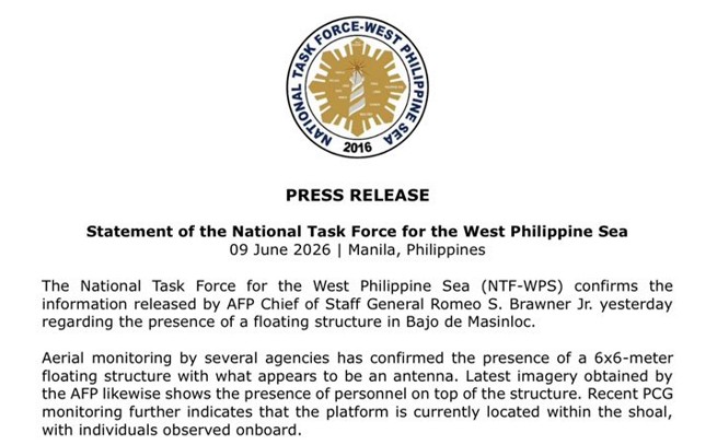 Statement of the National Task Force for the West Philippine Sea 09 June 2026 | Manila, Philippines