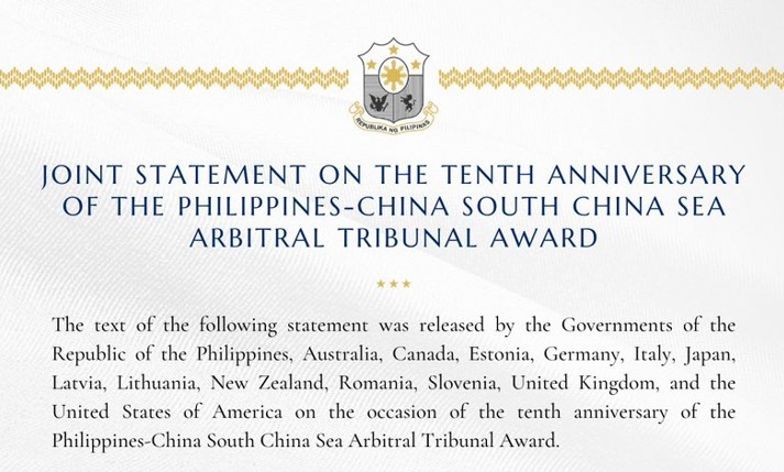 Joint Statement on the Tenth Anniversary of the Philippines–China South China Sea Arbitral Tribunal Award