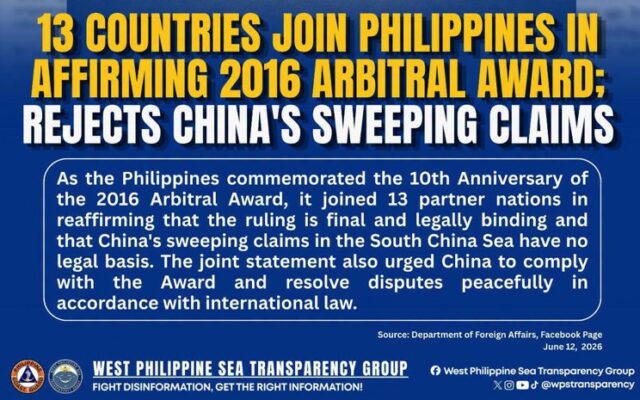 13 Countries Join the Philippines in Affirming the 2016 Arbitral Award; Reject China’s Sweeping Claims