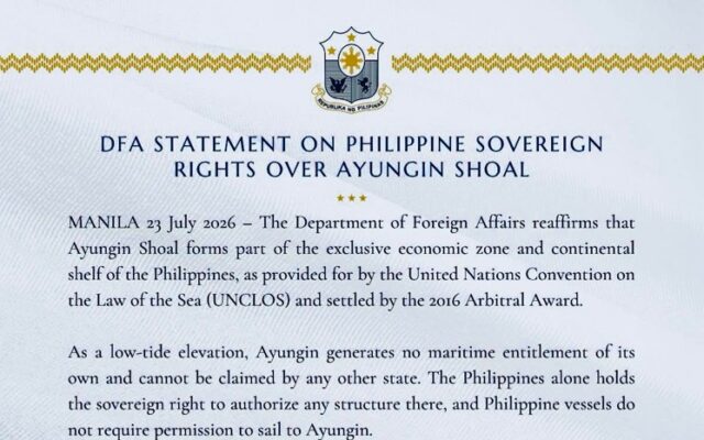 DFA Statement on Philippine Sovereign Rights over Ayungin Shoal