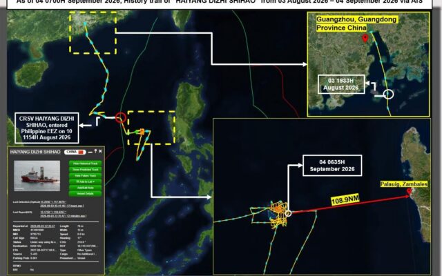 For 25 days, the 76-meter Chinese survey vessel HAIYANG DIZHI SHIHAO has been operating inside our EEZ — three weeks of it inside the 12-NM territorial sea of Bajo de Masinloc.
