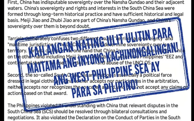 I HAVE TO REPEAT MYSELF because even now you haven’t memorized it and it still hasn’t sunk in for you: what you’re doing in the West Philippine Sea is illegal and imperialist. I also have to keep repeating my responses to your CHINONGALINGAN because you might fool the Filipinos again!