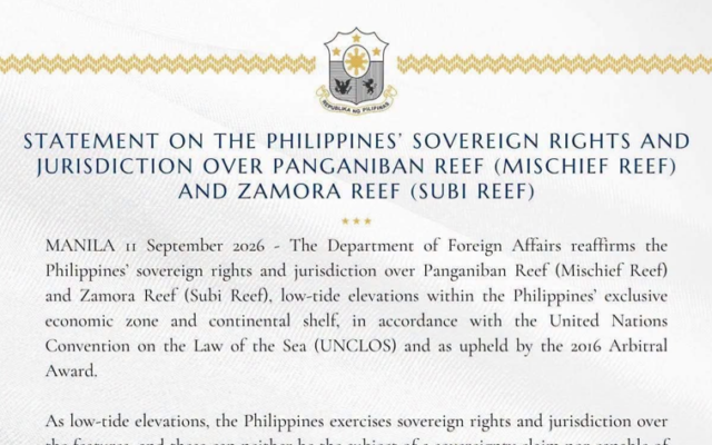 Statement on the Philippines’ Sovereignty, Sovereign Rights and Jurisdiction Over Panganiban Reef (Mischief Reef) and Zamora Reef (Subi Reef)