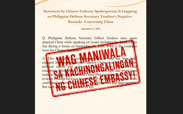 The Chinese Embassy says that Sec. Teodoro is “extremely anti-China.”