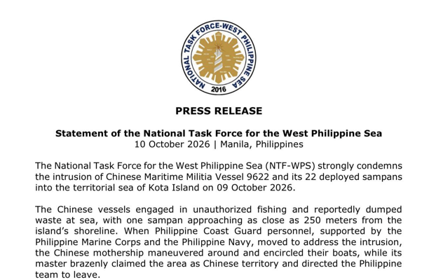 Statement of the National Task Force for the West Philippine Sea 10 October 2026 | Manila, Philippines